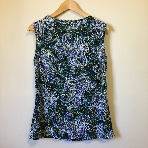 Paisley Impressionist Cowl Draped Neck Tank Top - Picture 2 of 14
